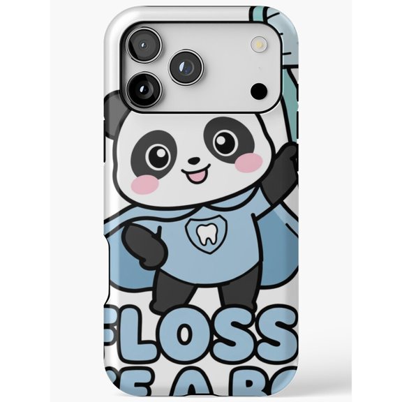 Floss Bear Cartoon Panda Dentist Tough Case for Apple iPhone, Polycarbonate and TPU, Light Blue