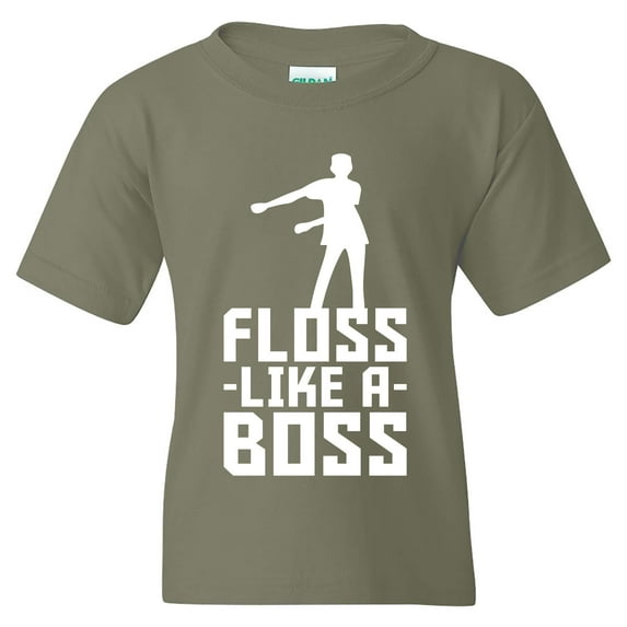 Floss Like A Boss - Back Pack Kid Flossin Dance Funny Emote Youth T Shirt - Large - Military Green