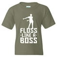 thumbnail image 1 of Floss Like A Boss - Back Pack Kid Flossin Dance Funny Emote Youth T Shirt - Small - Military Green, 1 of 6