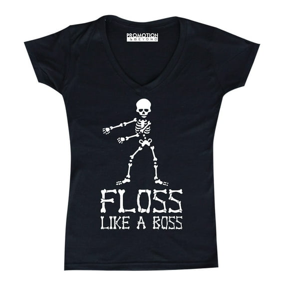 Floss Like A Boss Backpack Kid Dance Halloween Women's V-neck, M, Black