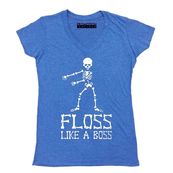 Floss Like A Boss Backpack Kid Dance Halloween Women's V-neck, S, Heather Royal