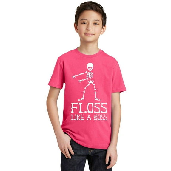 Floss Like A Boss Backpack Kid Dance Halloween Youth T-shirt, Youth S, Cyber Pink