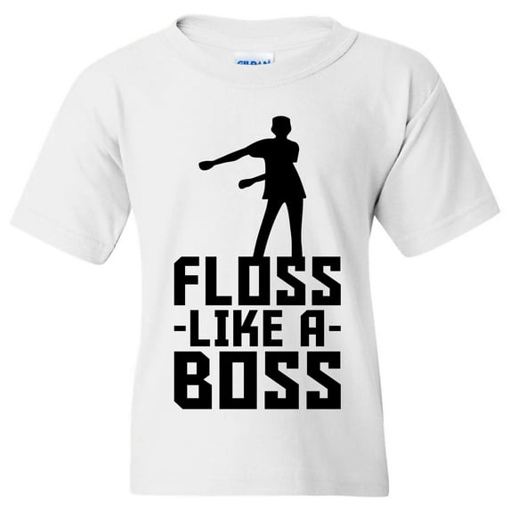 Floss Like A Boss - Flossin Dance Funny Emote Youth T Shirt - X-Large - White w/Black Print