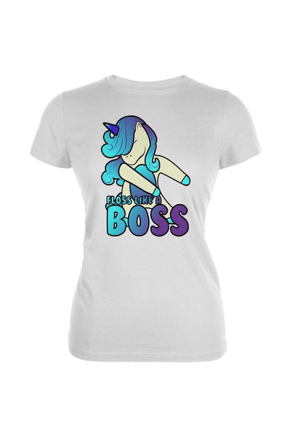 Floss Like A Boss Flossing Unicorn Dance Juniors Soft T Shirt White LG