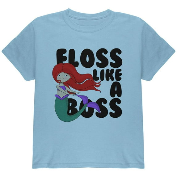 Floss Like A Boss Mermaid Youth T Shirt Light Blue YXL