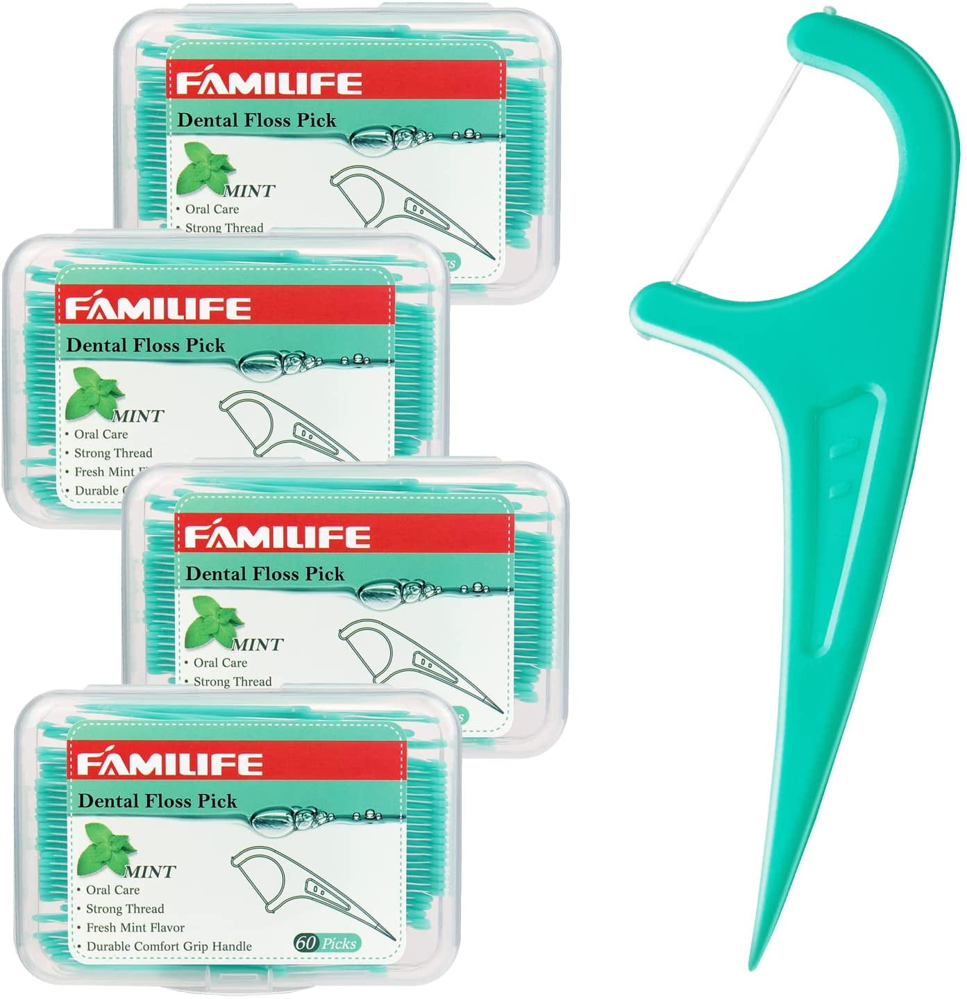 Floss Picks 240 Count Mint Dental Cleaner Tooth Picks Flossers with 4 Travel Handy Cases Helps to Fight Decay and Keep Your Teeth Clean Flossing Sticks for Family