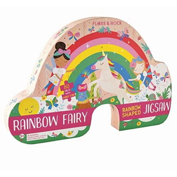 Floss & Rock 80-Piece Rainbow Fairy Shaped Jigsaw Puzzle with Shaped Storage Box