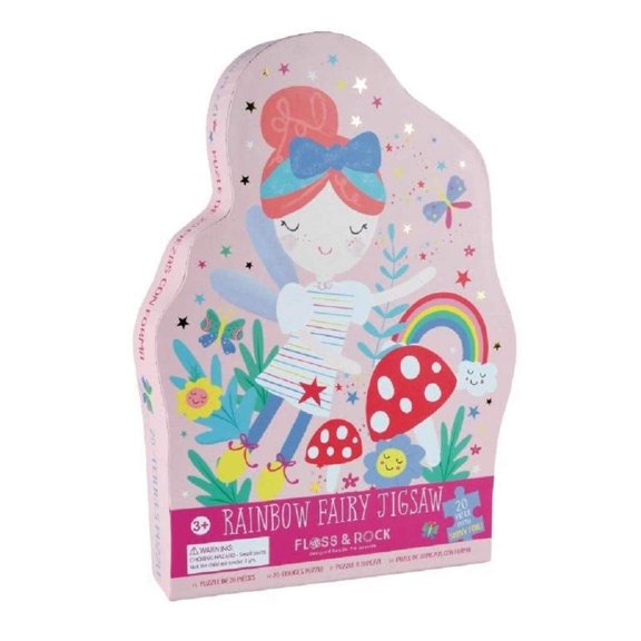 Floss & Rock Rainbow Fairy Shaped Jigsaw Puzzle with Matching Shaped Box, 20-Piece Kids Puzzle