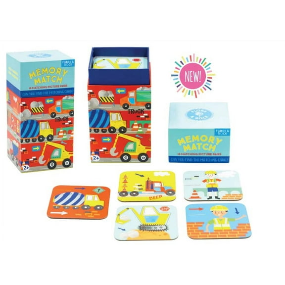 Floss & Rock Construction Memory Match, Include 36 Cards with 18 Matching Picture Pairs, 3.1 Inch
