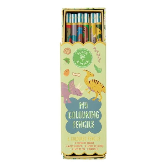 Floss & Rock Dino My Colouring Pencils, Set of 6, 6.8-Inch, Multicolor