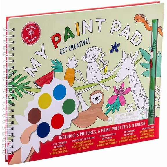 Floss & Rock Jungle Kids My Painting Pad Set with 8 Pictures, 8 Paint Pallets and A Brush