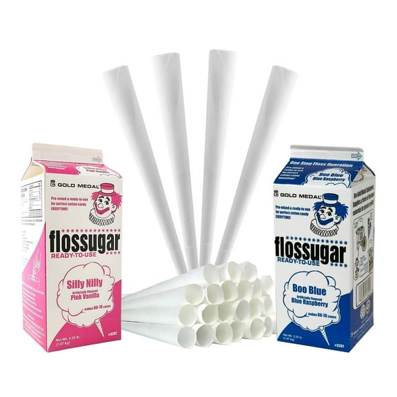 Floss Sugar Pink and Blue Ready-To-Use Cotton Candy Mix - 2 Pack (3.25 lb ea) - With 100 Premium Cones - Cotton Candy Delight