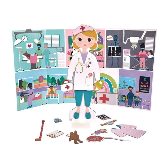Floss & Rock Poupée Magnétique Elsie – Déguisement En Bois Avec Accessoires Et Support