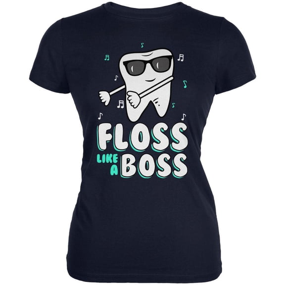 Flossing Tooth Dance Dentist Juniors Soft T Shirt Navy LG