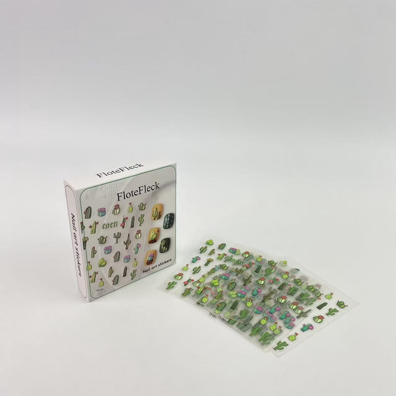 FloteFleck Nail art stickers,Cactus Nail Decals - 5D Embossed Self-Adhesive Designs for Summer Nail Art Salon Decorations