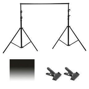 Flotone 31x43" Flotone Graduated Background, Thunder Gray to White Bundle With 10' Background Support System - Cushioned and 2x Flashpoint 3" Spring Clip Clamp with 2" Jaw (4 Items)