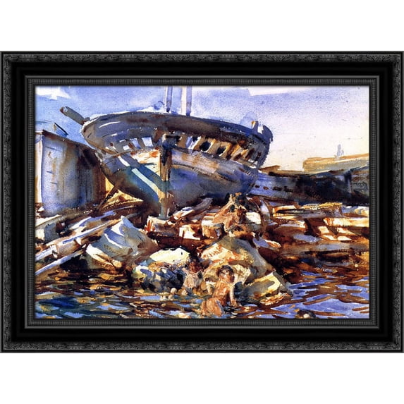 Flotsam and Jetsam 24x20 Black Ornate Wood Framed Canvas Art by Sargent, John Singer