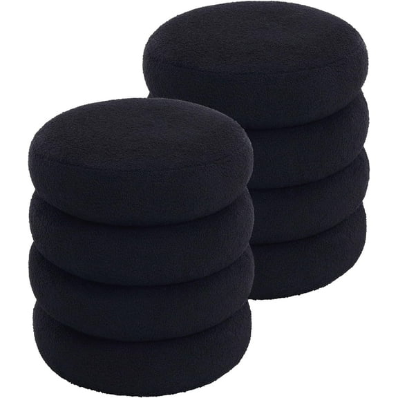 Flouki 16'' Storage Ottoman Round, Sherpa Pouf Ottoman Foot Rest with Removable Lid, Modern Black Vanity Stool Seating for Girls Women, Foot Stool for Living Room