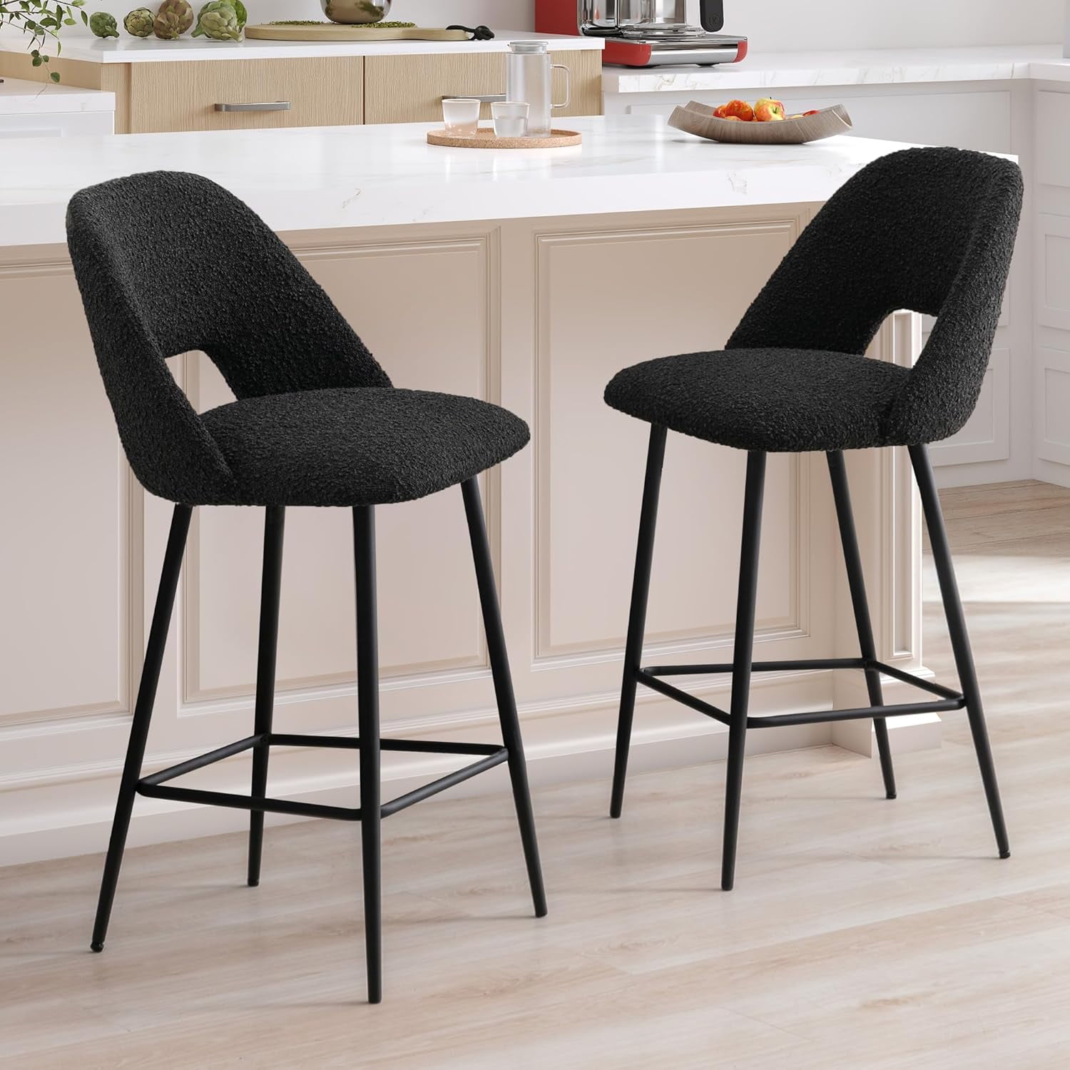 Flouki Modern Bar Stools Counter Height with Open Backs, Upholstered ...