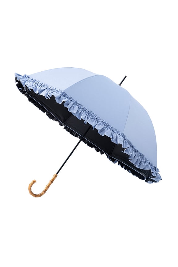 Flounce Princess Umbrella, Windproof Sunshade & Rain Umbrella with Curved Handle for Brides, Weddings & Outdoor Events  Light Blue