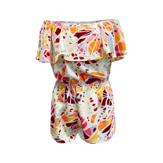 Flounce ruffle tube top romper