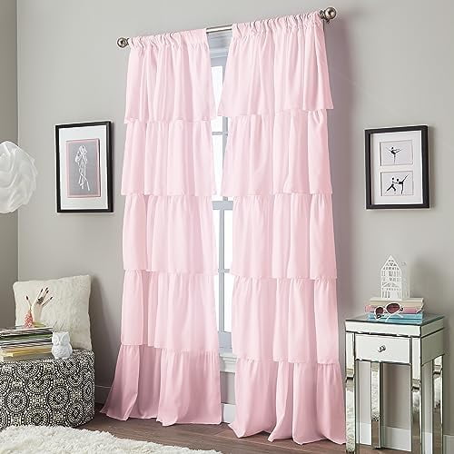 Flounced Ruffle Rod Pocket 100% Polyester, 42 x 84 Inch, 1 Curtain Panel, Pink