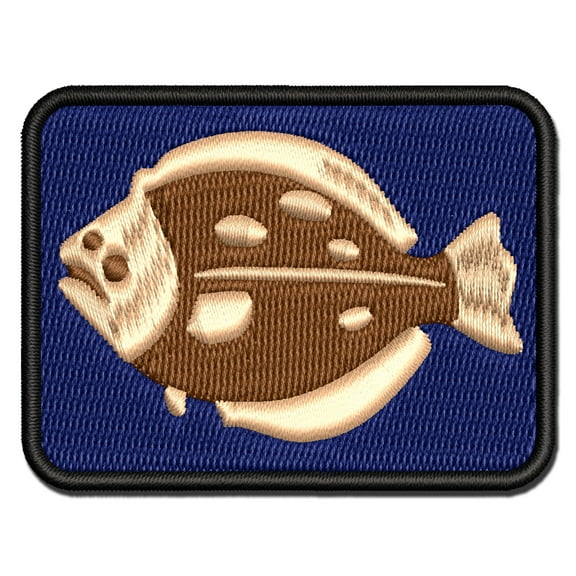 Flounder Halibut Flat Spotted Fish Applique Multi-Color Embroidered Iron-On Patch - 2.0 Inch Mini