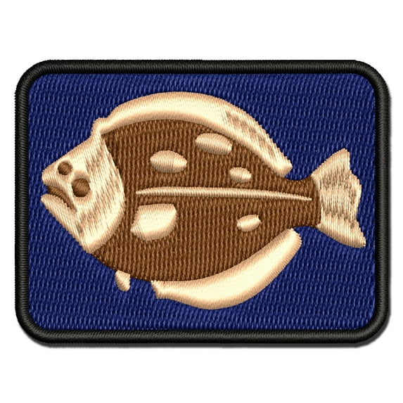 Flounder Halibut Flat Spotted Fish Applique Multi-Color Embroidered Iron-On Patch - 3.5 Inch Large