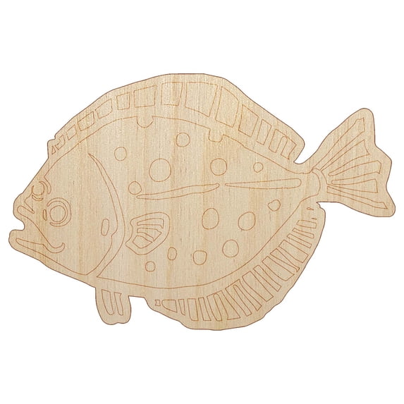 Flounder Halibut Flat Spotted Fish Wood Shape Unfinished Piece Cutout Craft DIY Projects - 4.70 Inch Size - 1/4 Inch Thick