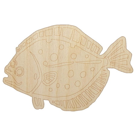 Flounder Halibut Flat Spotted Fish Wood Shape Unfinished Piece Cutout Craft DIY Projects - 4.70 Inch Size - 1/8 Inch Thick
