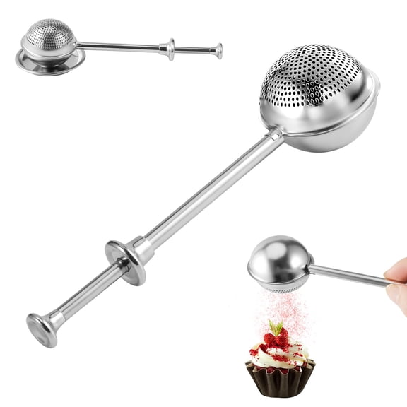 Flour Duster for Baking, 1 PCS Flour Sifter for Baking Powdered Sugar Shaker Duster, 304 Stainless Steel Dusting Wand Sprinkler and ToolsSpices and Tea Strainers (1)
