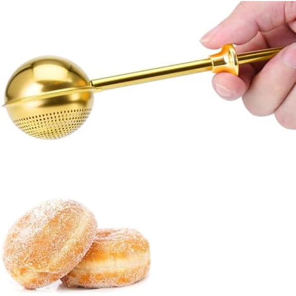 Flour Duster for Baking, One-Handed Operation, 304 Stainless Steel Powdered Sugar Shaker Duster, Pick Up and Dust Flour Sifter, Gift Package, Gold