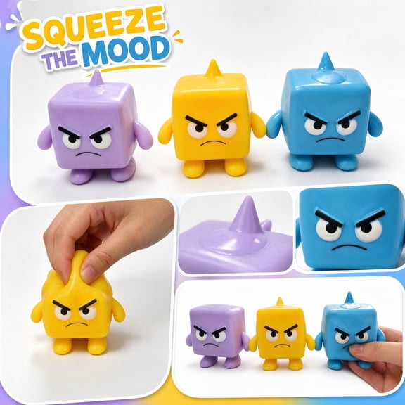 Flour Filled Monster Squishy Fidget Toys for Adults Geometric Block Sensory Gadget Random Square Character Office Desk Accessory Texture Pressure Relief Tool 1 Pack