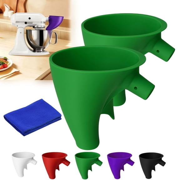 Flour Funnel for Kitchen Aid Mixer,2026 New Anti-Spill Food Grade Attachment,Easy to Add Ingredients Without Mess,Durable Dishwasher-Safe Baking Tool (Green 2-Pack)