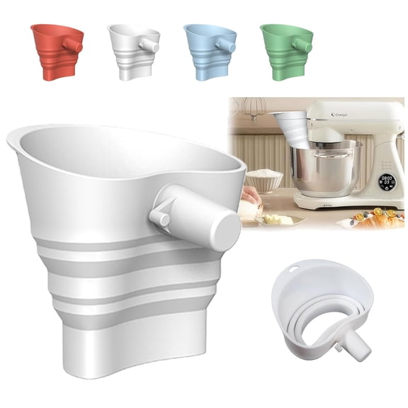 Flour Funnel for Kitchen Aid Mixer, 4.5-5-Quart Tilt-Head Kitchen Funnel Accessory, Anti-Spill Pouring Shield Attachment, Easy to Operate, Dishwasher Safe(White*4.72in)