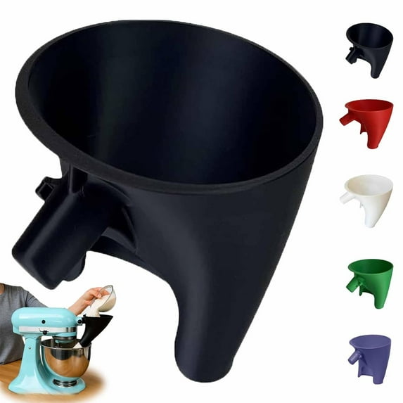 Flour Funnel for Kitchen Aid Mixer, Easy Pour No-Mess Attachment, Anti-Splash Accessory, Fits Tilt-Head 4.5–5 Qt , Durable Dishwasher-Safe Baking Tool (Black)