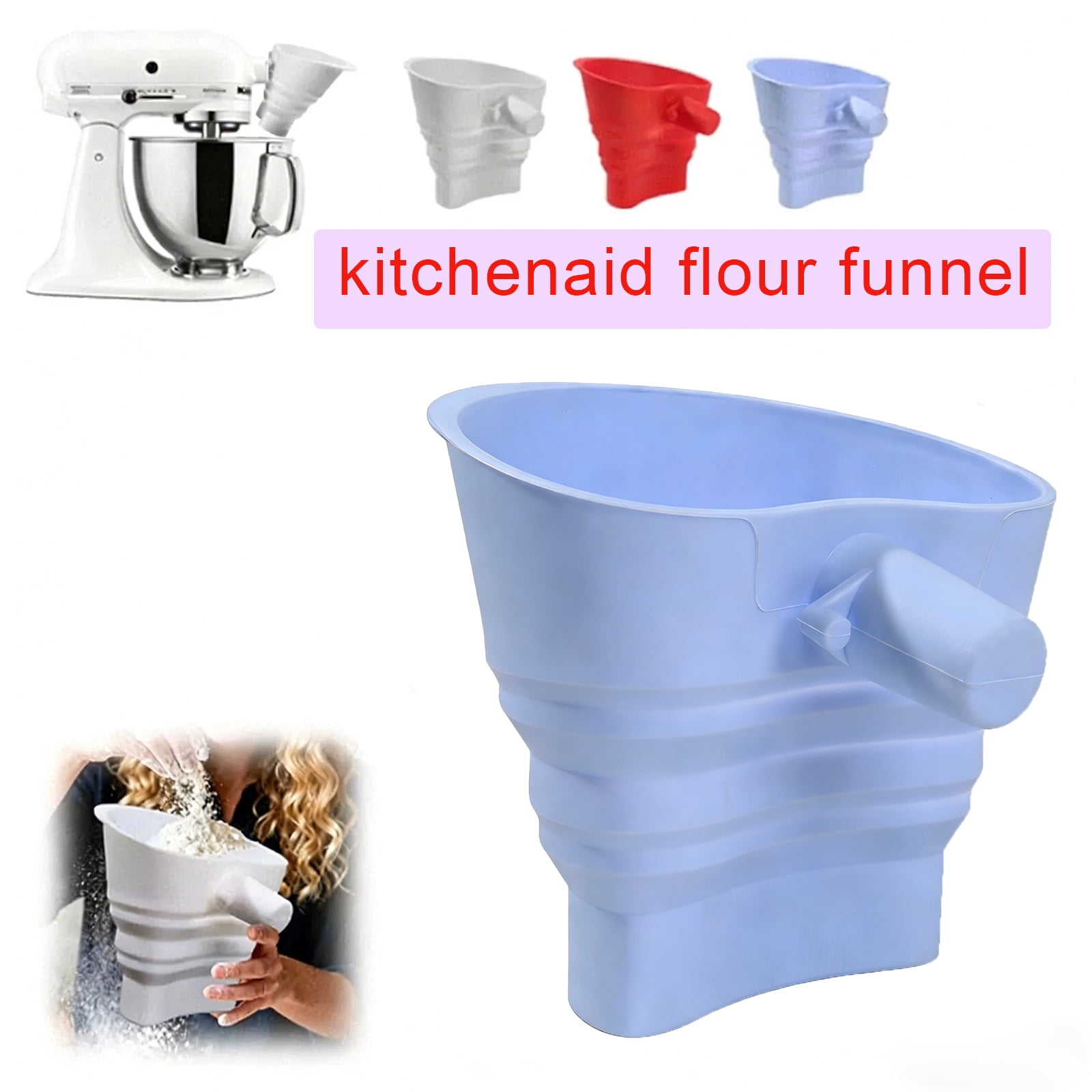 Flour Funnel for Kitchenaid Stand Mixer,Foldable Silicone Funnel,Non ...