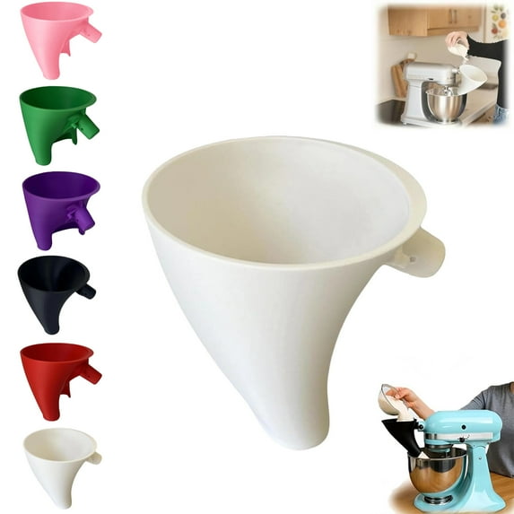 Flour Funnel for Kitchen Aid Mixer for 4.5-5 Quart Tilt-Head Stand Mixe, No-Mess Pouring Attachment Durable Dishwasher-Safe (White)