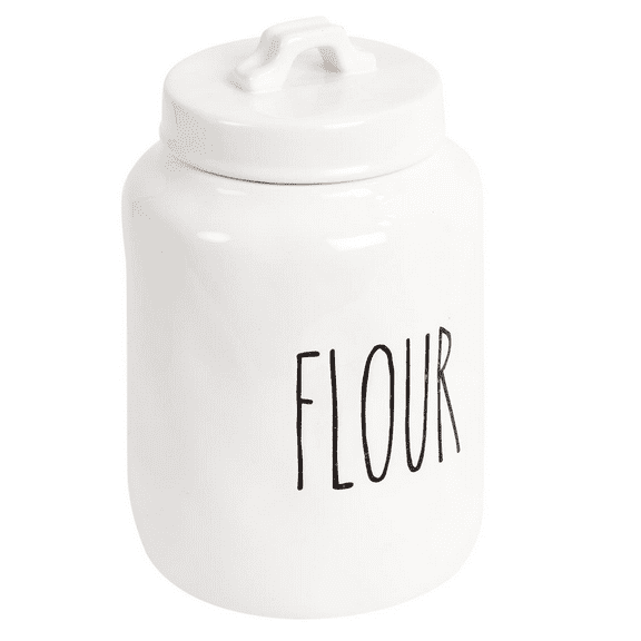 Flour Jar White Ceramic Large Capacity Container With Lid Cooking Baking Kitchen Pantry Organizer Bulk Food Storage Modern Farmhouse 9" x 5.75"