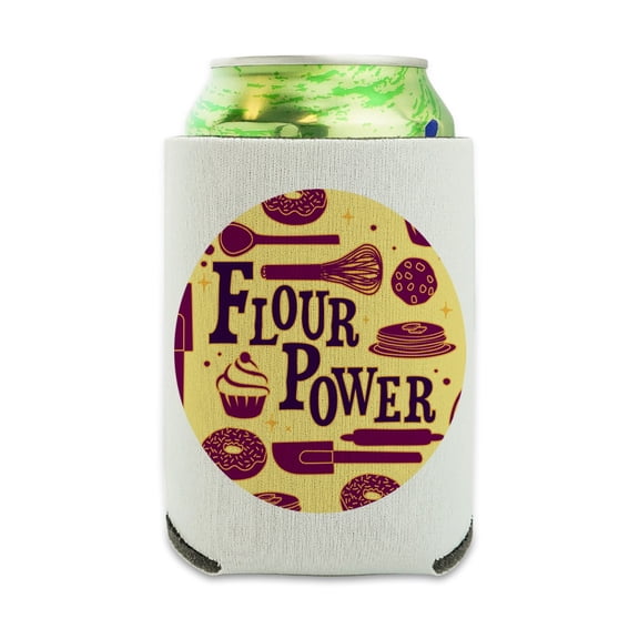 Flour Power Baking Baker Chef Cookie Cake Donut Funny Can Cooler - Drink Sleeve Hugger Collapsible Insulator - Beverage Insulated Holder