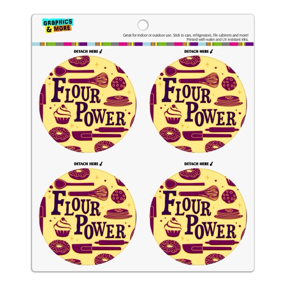 Flour Power Baking Baker Chef Cookie Cake Donut Funny Refrigerator Fridge Locker Vinyl Circle Magnet Set
