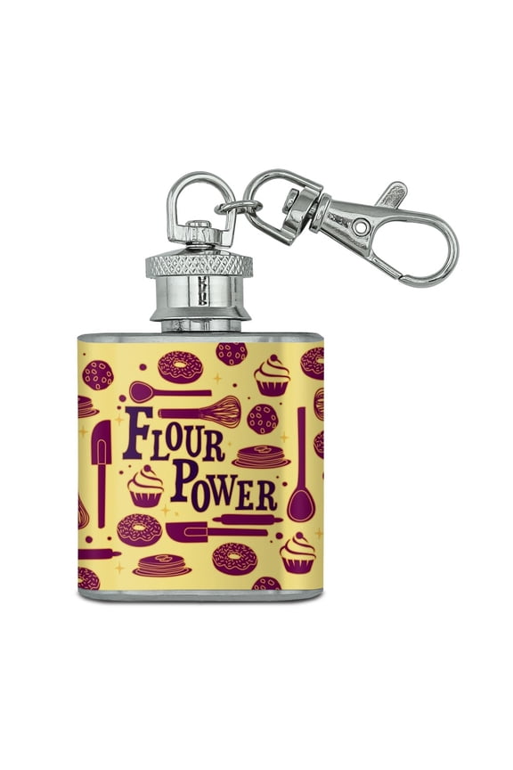 Flour Power Baking Baker Chef Cookie Cake Donut Funny Stainless Steel 1oz Mini Flask Key Chain