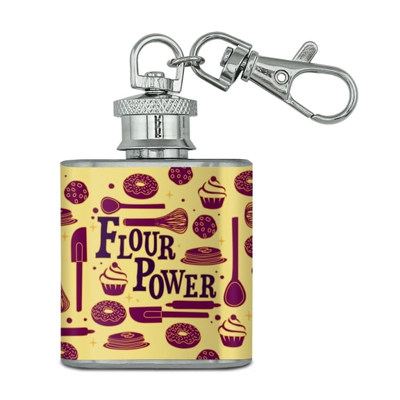 Flour Power Baking Baker Chef Cookie Cake Donut Funny Stainless Steel 1oz Mini Flask Key Chain