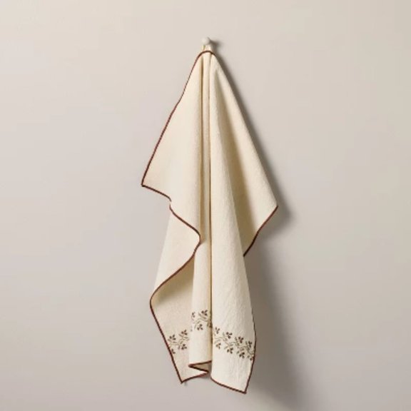 Flour Sack Kitchen Towel, Cream with Stitched Magnolia Icon, Cotton Weave Dish Towel, Machine Washable