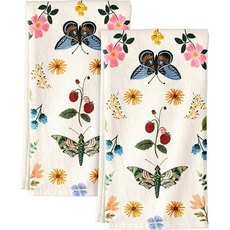 Flour Sack Kitchen Towels Set of 2-18x26 Cotton Dish Towels with Hanging Loop Reusable Tea Towel for Cleaning Spring Absorbent Dishcloths Cute Home Decor Housewarming, Lemon Birds