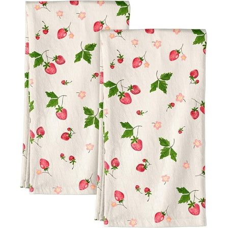 Flour Sack Kitchen Towels - Set of 2 Spring Dish Towels with Hanging Loop 18x26 Inch Absorbent Reusable Cotton Cloths for Cleaning Cute Design Home Decorative Housewarming, Vintage Flower