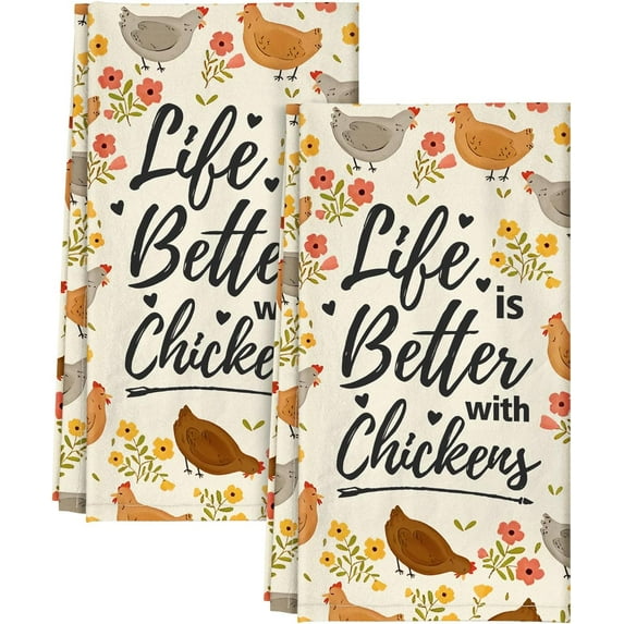 Flour Sack Kitchen Towels - Set of 2 Spring Dish Towels with Hanging Loop 18x26 Inch Absorbent Reusable Cotton Cloths for Cleaning Cute Design Home Decorative Housewarming, Gongji Garden