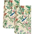 thumbnail image 1 of Flour Sack Kitchen Towels - Set of 2 Spring Dish Towels with Hanging Loop 18x26 Inch Absorbent Reusable Cotton Cloths for Cleaning Cute Design Home Decorative Housewarming, Leaf Flower Bird, 1 of 6