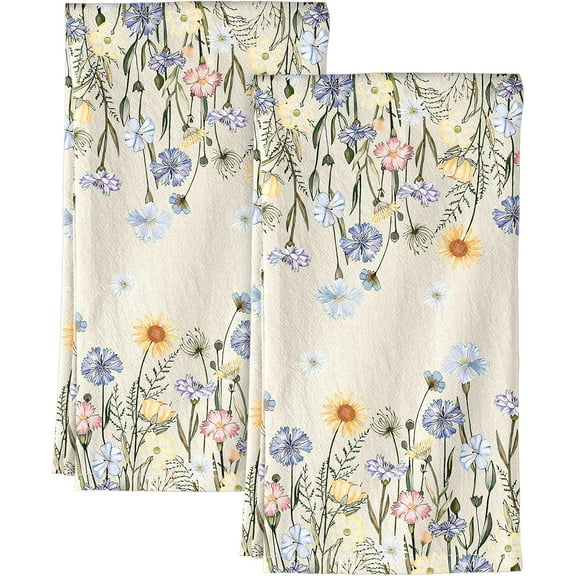 Flour Sack Kitchen Towels - Set of 2 Spring Dish Towels with Hanging Loop 18x26 Inch Absorbent Reusable Cotton Cloths for Cleaning Cute Design Home Decorative Housewarming, Vintage Flower