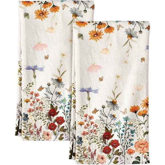 Flour Sack Kitchen Towels Set of 2 Dish Towels Decorative 16x24 Inch Absorbent Cute Design Hand Towel for Housewarming Gifts